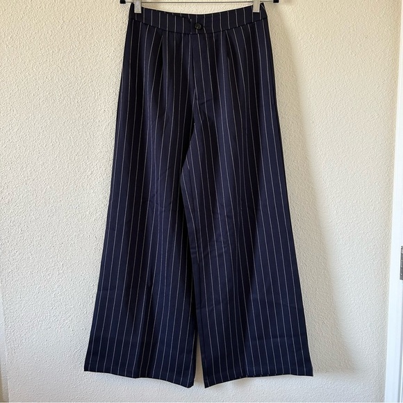 Blue White High Waist Wide Leg Trousers Women measurements 29” - Picture 1 of 7